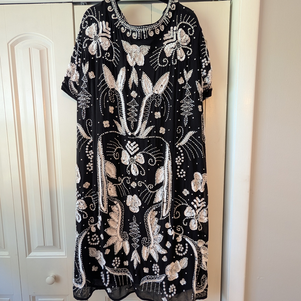 ASOS Black and White Embellished Midi Dress